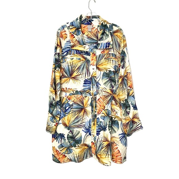Chico's Dresses & Skirts - Chico’s Dress Hawaiian Floral Size 3 16/18 Linen Snap Up Pocket Drawstring Slits